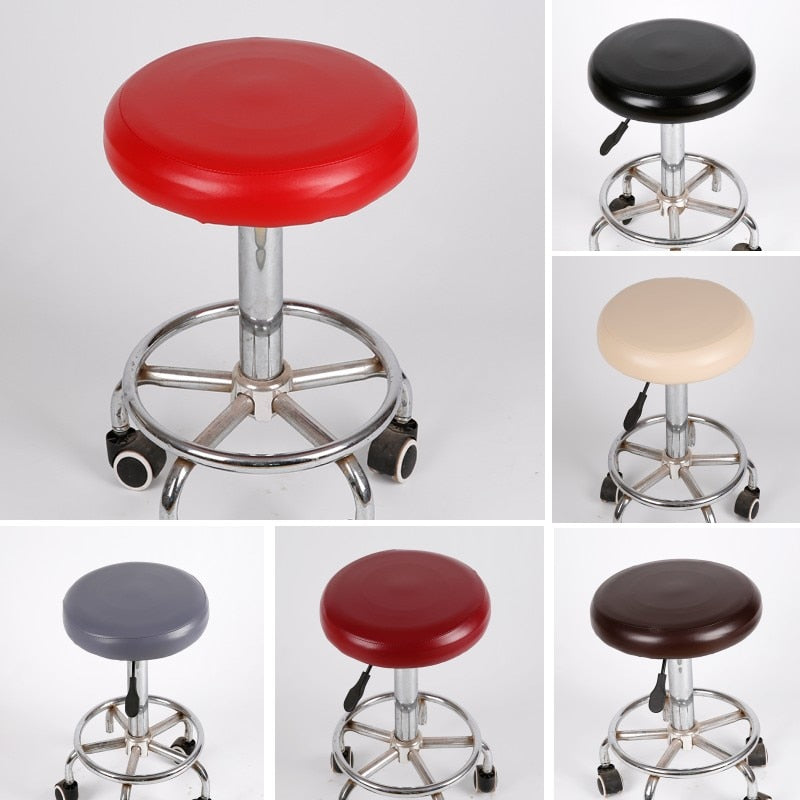 New Elastic PU Leather Round Stool Chair Cover Waterproof Pump Chair Protector Bar Beauty Salon Small Round Seat Cushion Sleeve