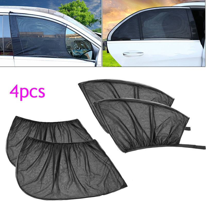 4Pcs Car Front+Rear Side Window Cover Sunshade Curtain UV Protection Shield Sun Shade Mesh Solar Mosquito Dust Car Accessories