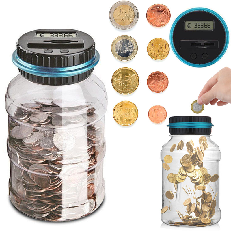 1.5L Piggy Bank Counter Coin Electronic Digital LCD Counting Coin Money Saving Box For EURO Money Jar Coins Storage Box