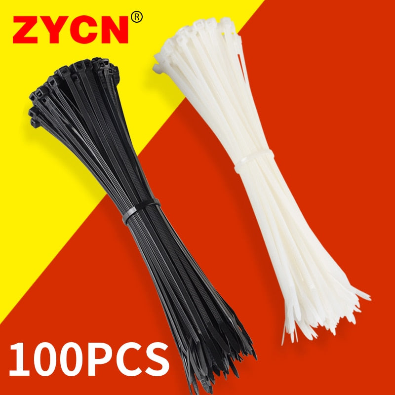 100PCS   Nylon Cable Tie  Self Locking White Black  Cable Wire Zip Ties3 * 60/80/100/120/150/200mm