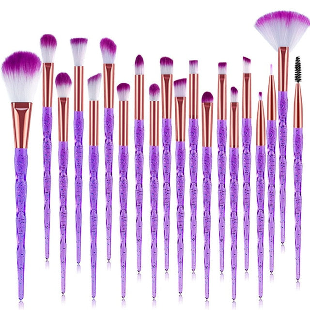 20Pcs Diamond Makeup Brushes Set Beauty Make Up Brush Tool Cosmetic Powder Foundation Blending Eye Shadow Eyebrow Eyelash Brush